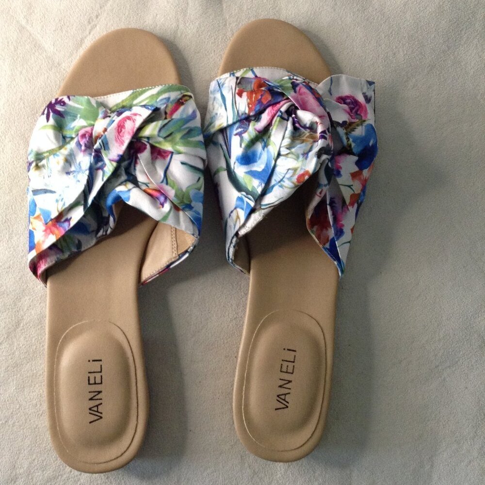 Vaneli Floral Print Slides, Sandles; "11", Garden Party, Summertime Fun, Festive
